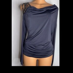 VENUS Charcoal Off-Shoulder Blouse with rhinestone Strap